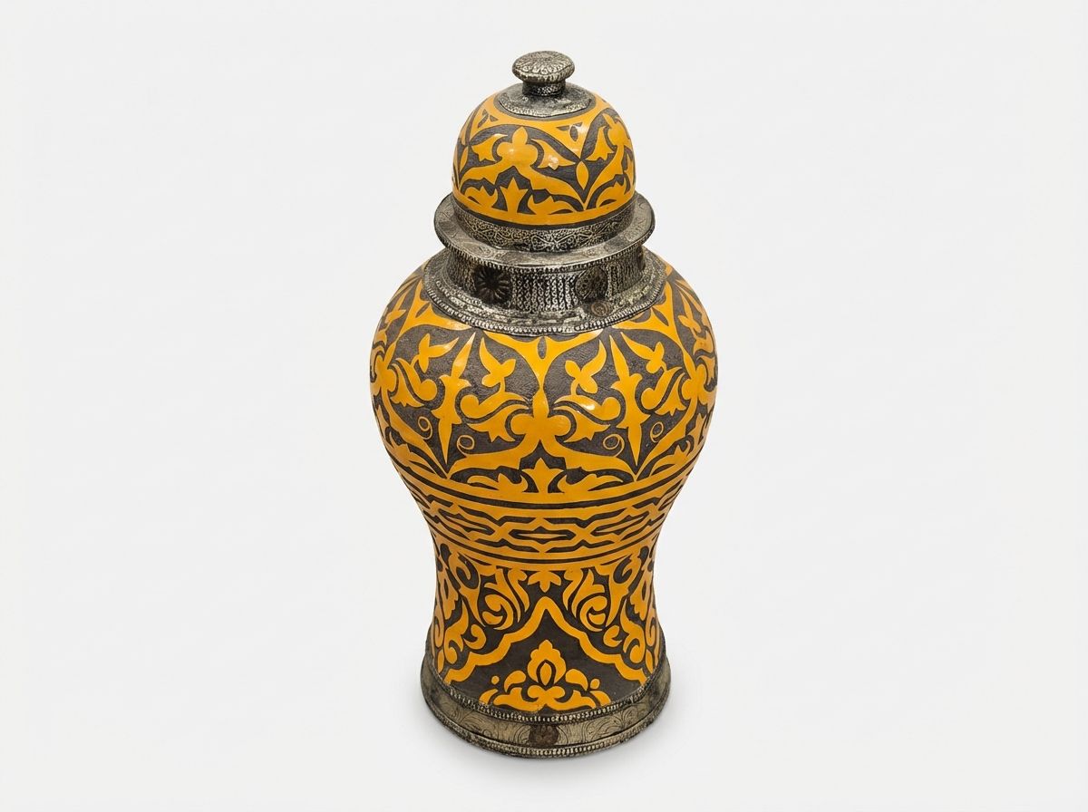 The Golden Arabesque: Fez Ceramic & Silver Urn view 3