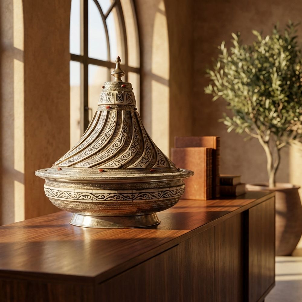 The Marrakech Ceremonial Silver & Bone Inlay Tagine