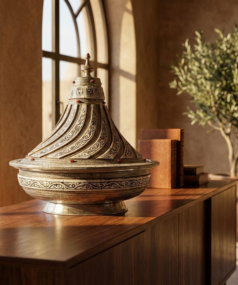 The Marrakech Ceremonial Silver & Bone Inlay Tagine