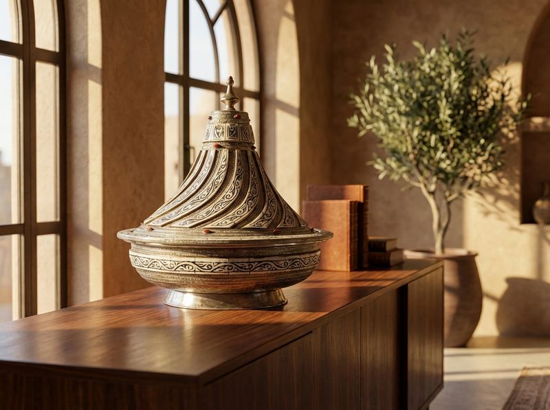 The Marrakech Ceremonial Silver & Bone Inlay Tagine detail