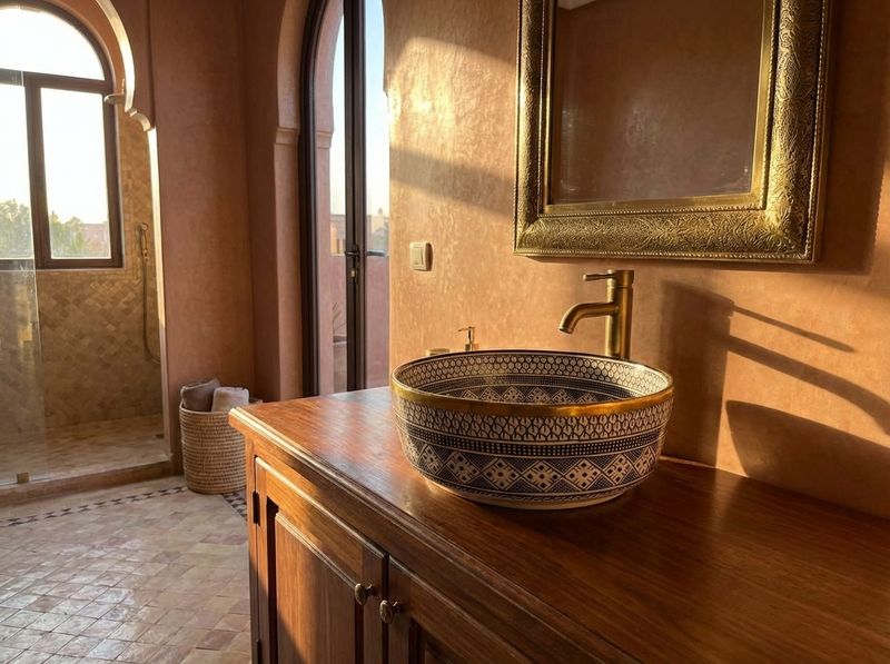 The 'Fes Medina' Noir & Gold Ceramic Vessel Sink detail