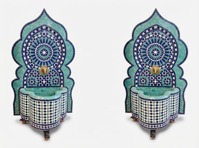 The Andalusian Azure Zellige Fountain with Lion Spout