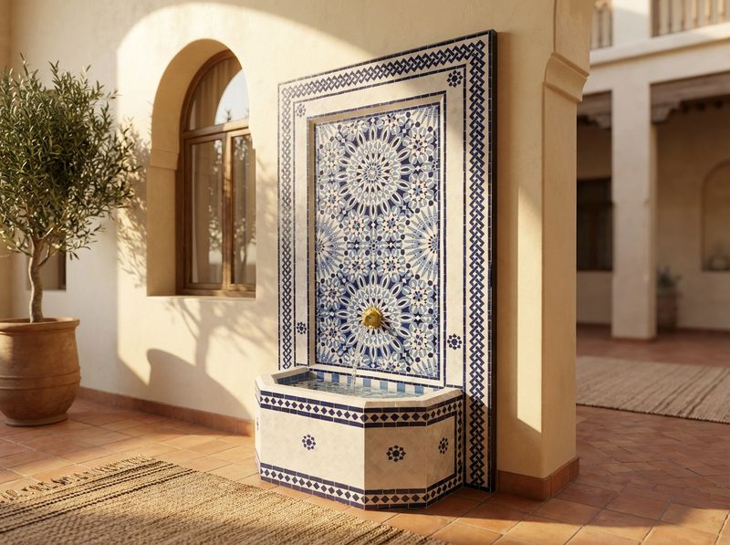 The Azure Lion of Fes Zellige Fountain detail