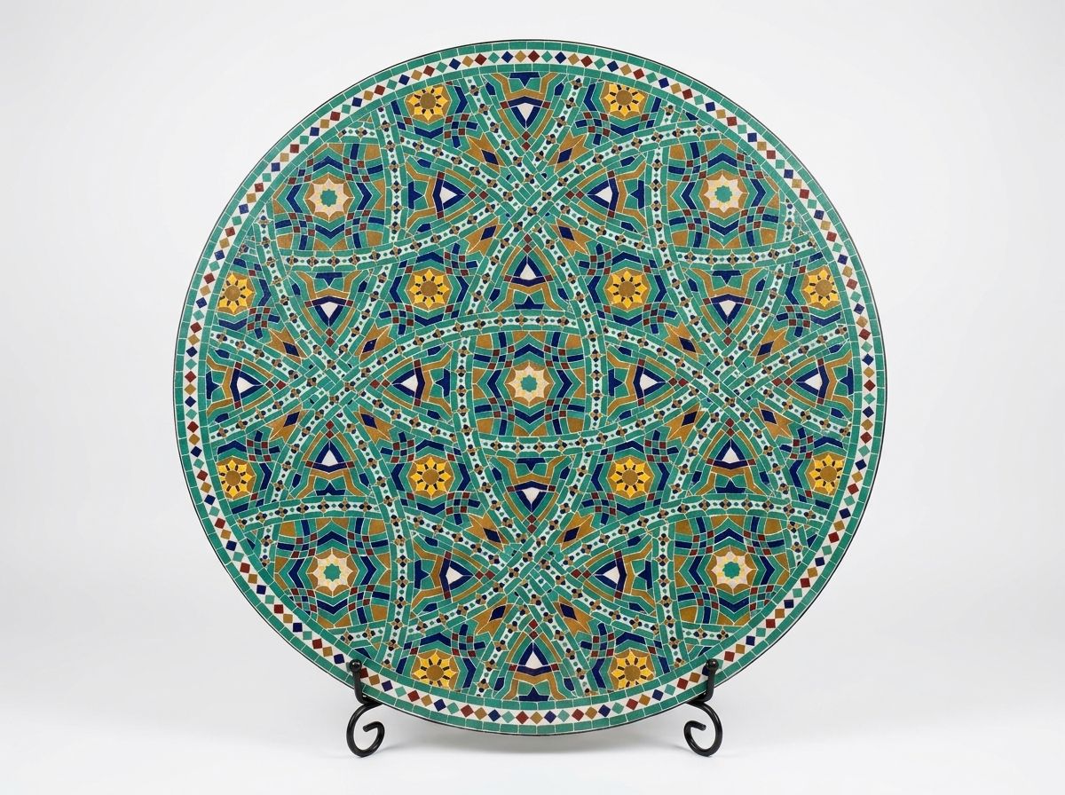The "Veridian Star" Moroccan Zellige Mosaic Tabletop main view