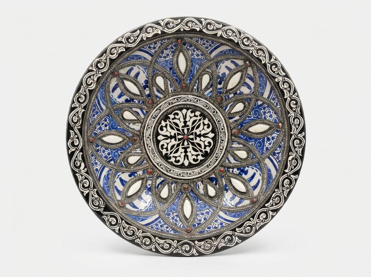 The Azure Filigree: Royal Fes Ceramic & Silver Platter view 2
