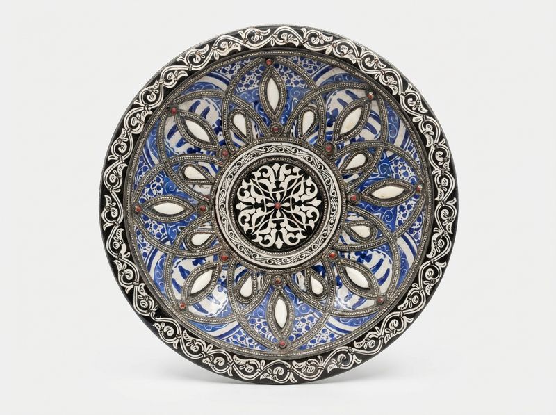The Azure Filigree: Royal Fes Ceramic & Silver Platter
