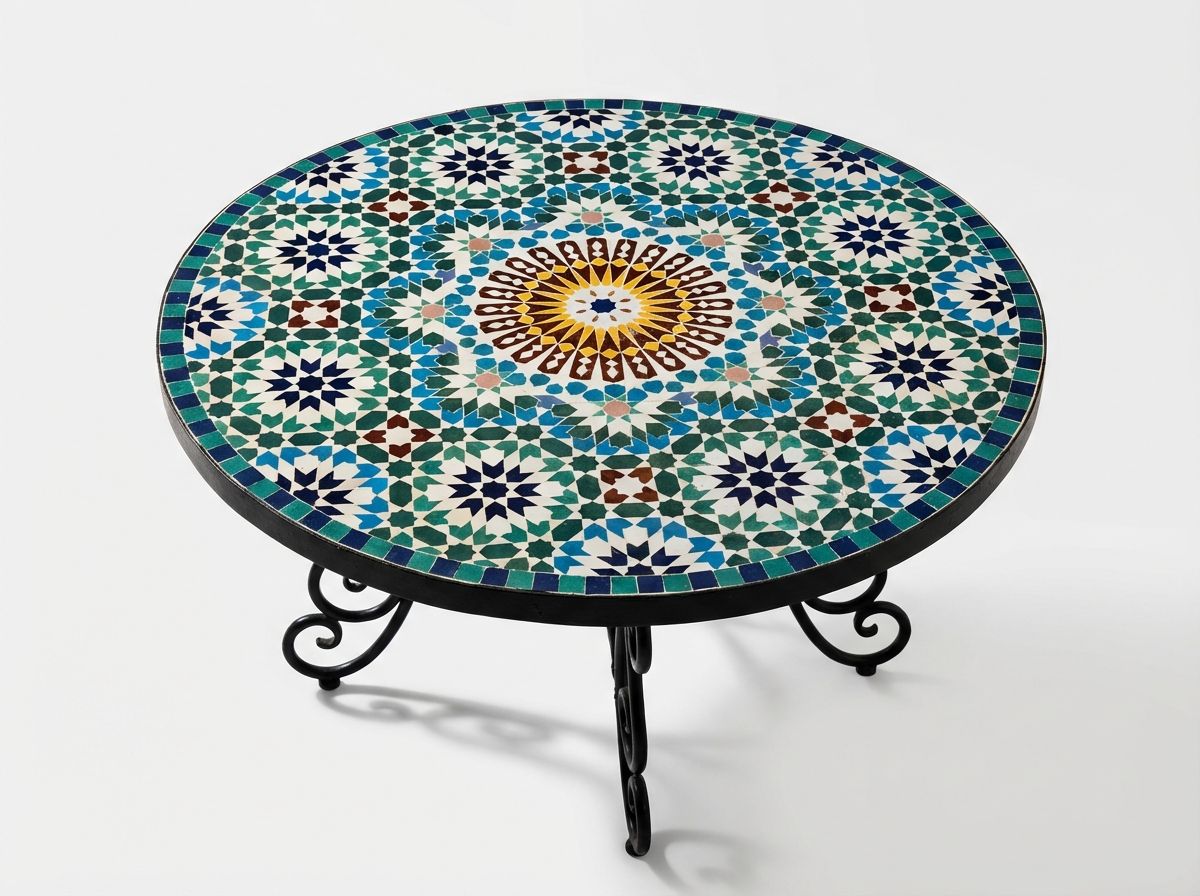 Zellige Soleil: The Fes Blue & Gold Mosaic Table view 3