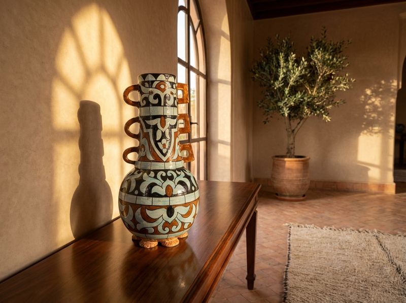 The Azure Citadel: Multi-Handled Fassi Ceramic Vase detail