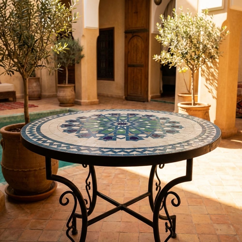 The Azure Star of Fes Zellige Table Top