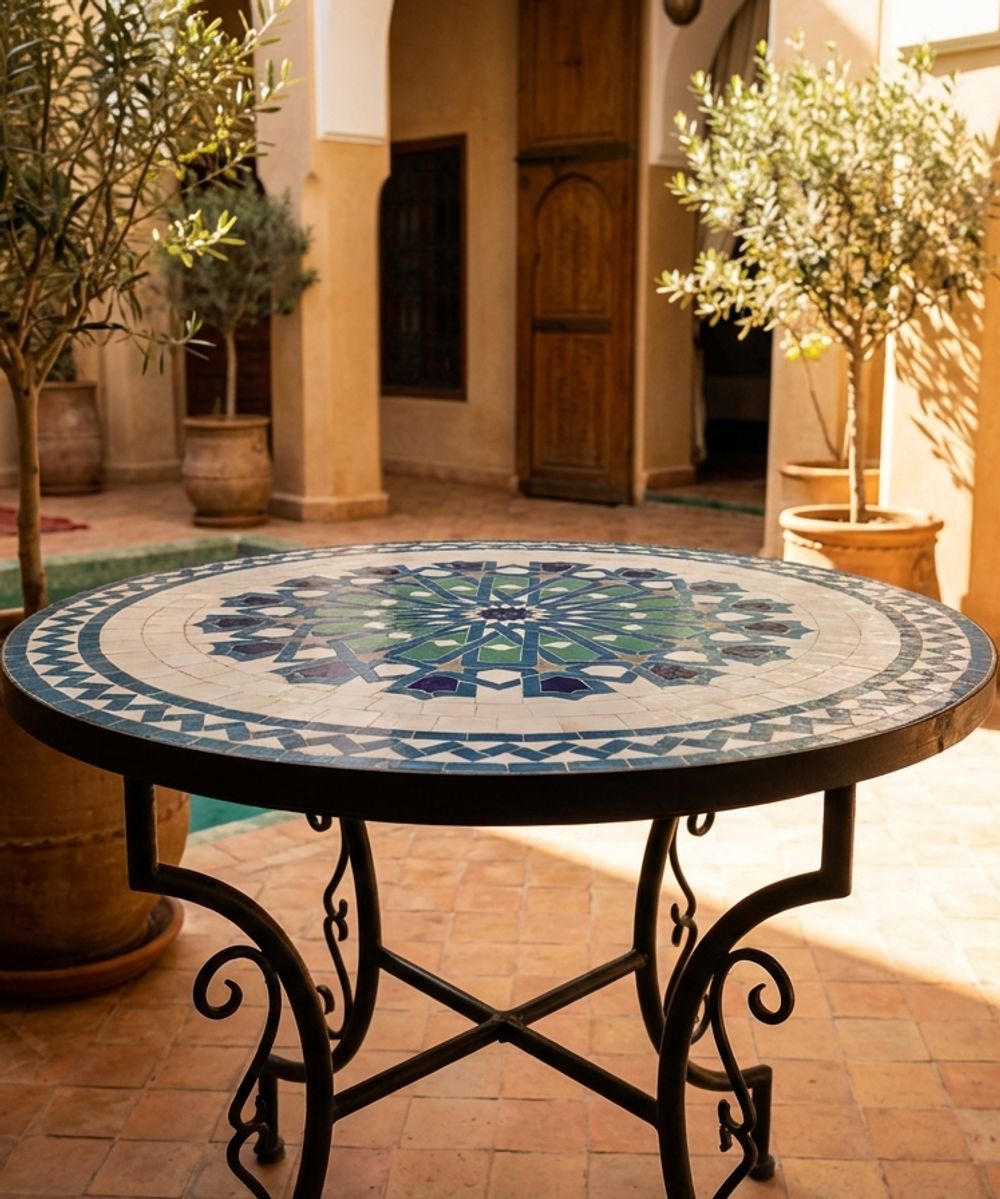 The Azure Star of Fes Zellige Table Top