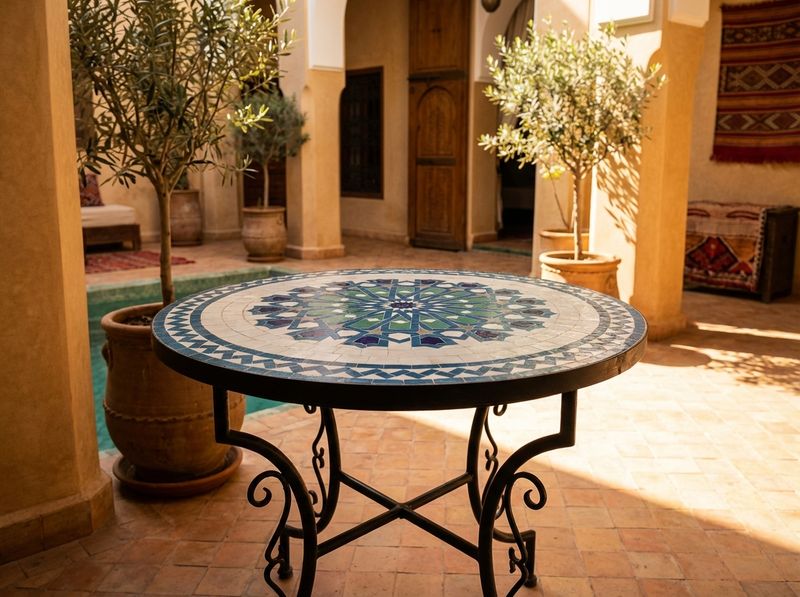 The Azure Star of Fes Zellige Table Top detail