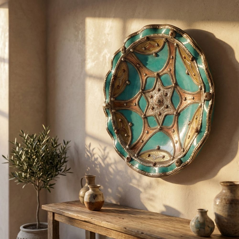 The Andalusian Starburst Charger: Turquoise & Silver Filigree Plate
