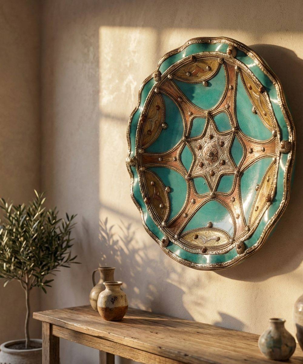 The Andalusian Starburst Charger: Turquoise & Silver Filigree Plate