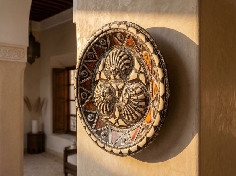 The Mogador Trefoil: Bone & Metal Inlay Charger detail