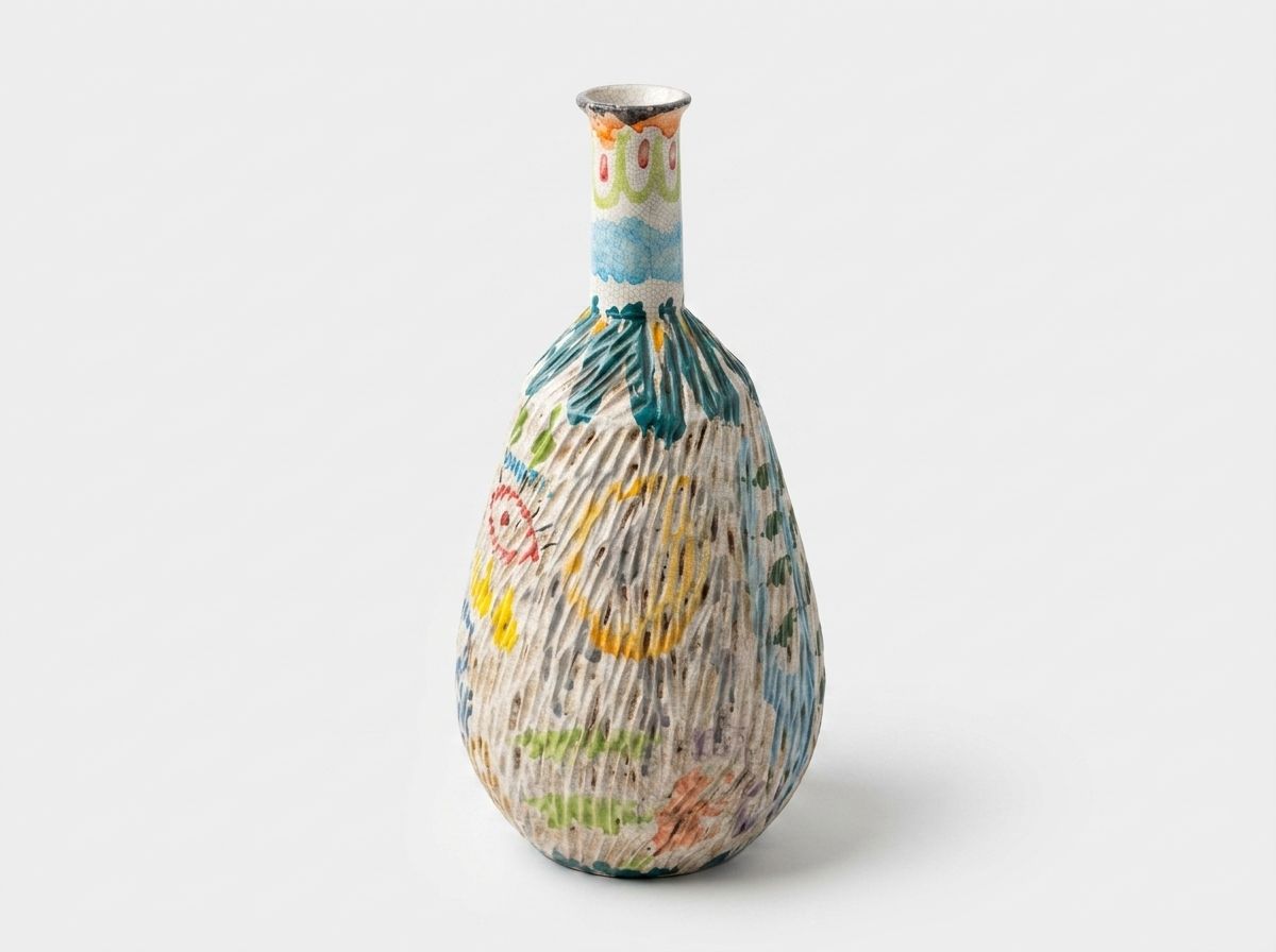 The Safi Scraffito Vessel: Textured Polychrome Vase view 2
