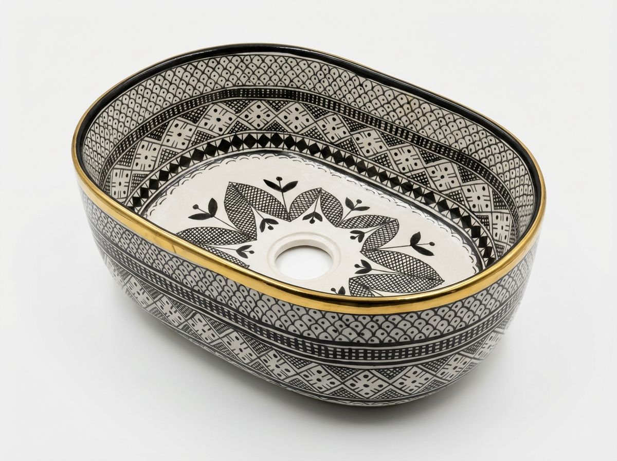 The 'Fez Noir' Oval Ceramic Vessel Sink with Gold Rim view 3