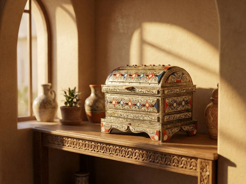 The "Tiznit" Silver & Camel Bone Berber Dowry Chest detail