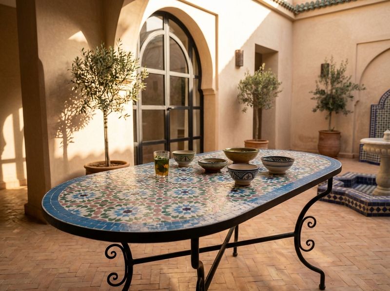 "Azure Star" Oval Zellige Dining Table detail