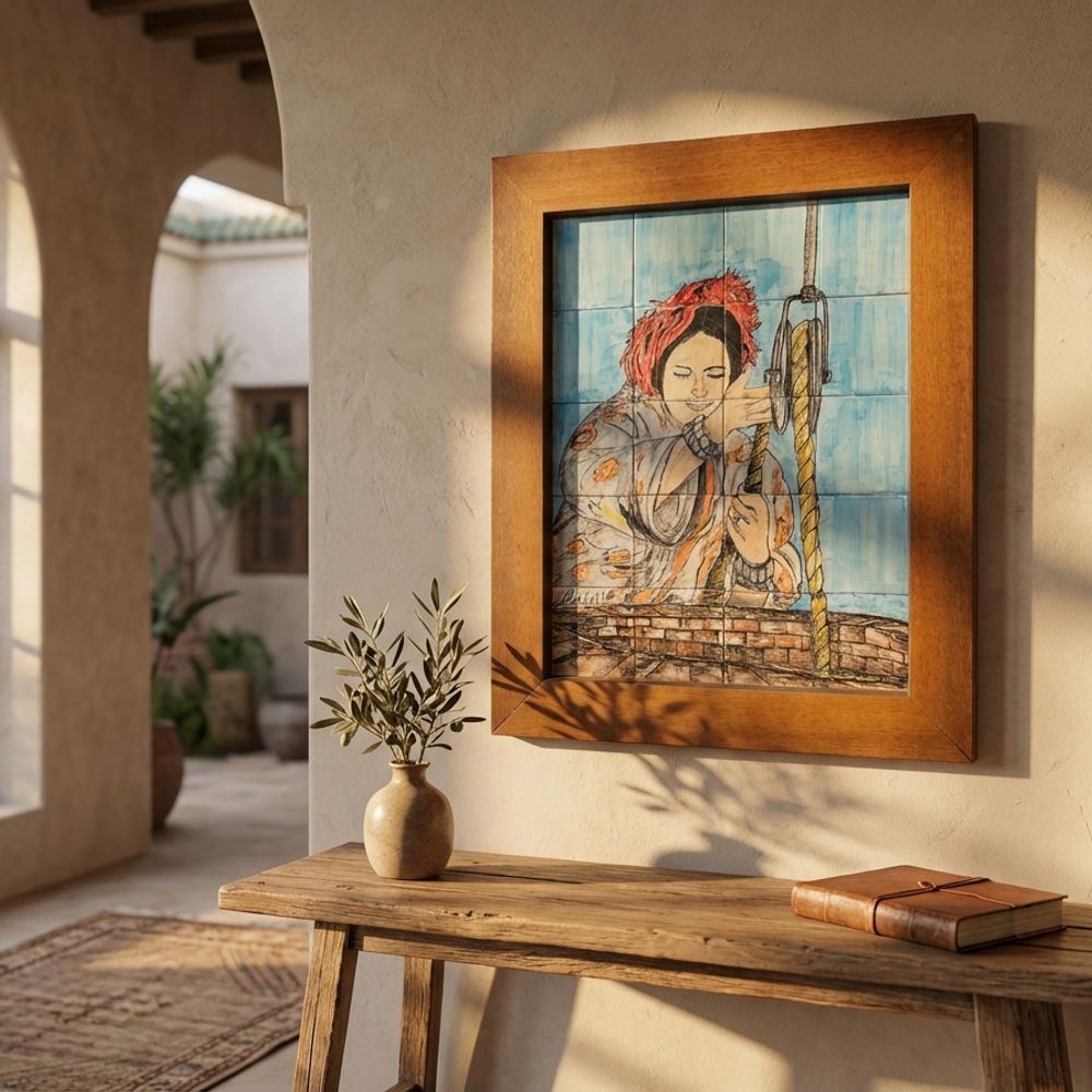 The Water Drawer of the Atlas - Framed Ceramic Tile Portrait