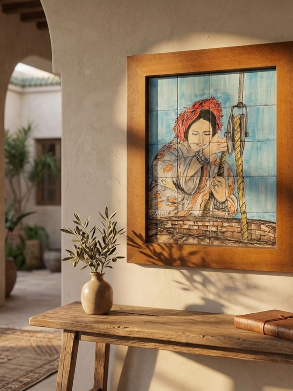 The Water Drawer of the Atlas - Framed Ceramic Tile Portrait