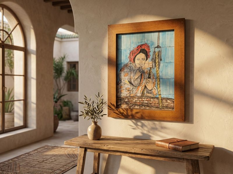 The Water Drawer of the Atlas - Framed Ceramic Tile Portrait detail