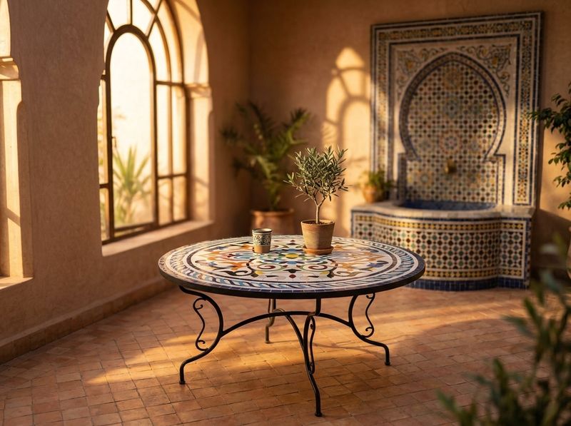Soleil de Fès Zellige Mosaic Bistro Table detail