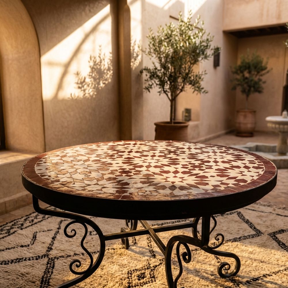 The 'Kasbah Crimson' Geometric Zellige Tabletop
