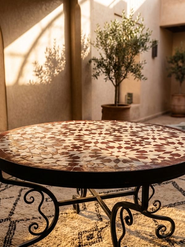 The 'Kasbah Crimson' Geometric Zellige Tabletop