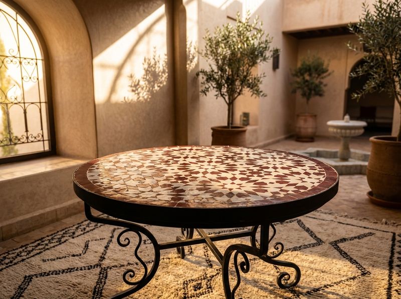 The 'Kasbah Crimson' Geometric Zellige Tabletop detail