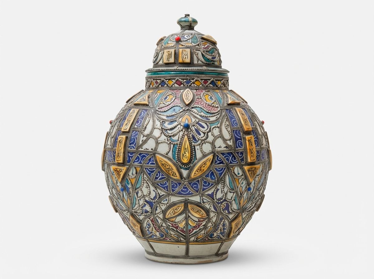 The Safi Filigree & Carved Inlay Ceremonial Jar view 2