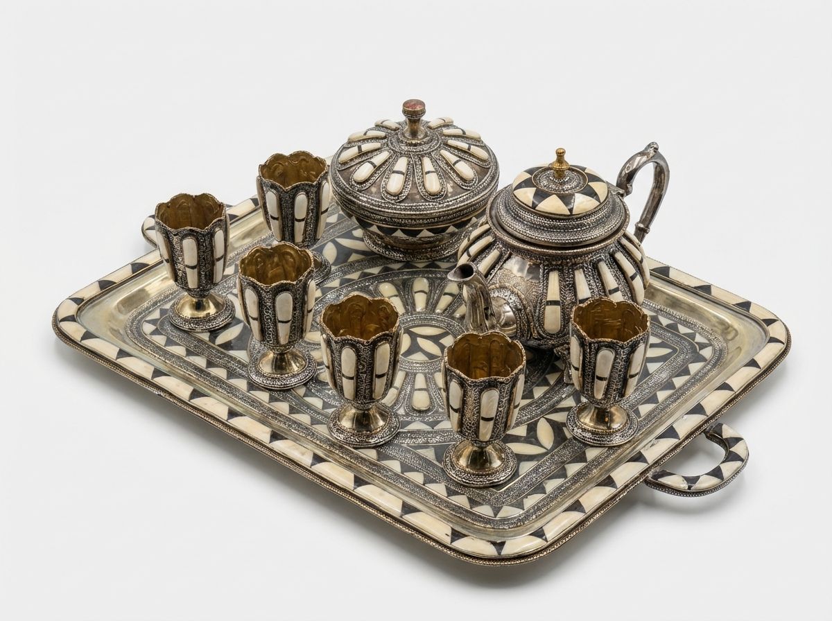 The Marrakech Royal Silver & Camel Bone Inlay Tea Service view 3