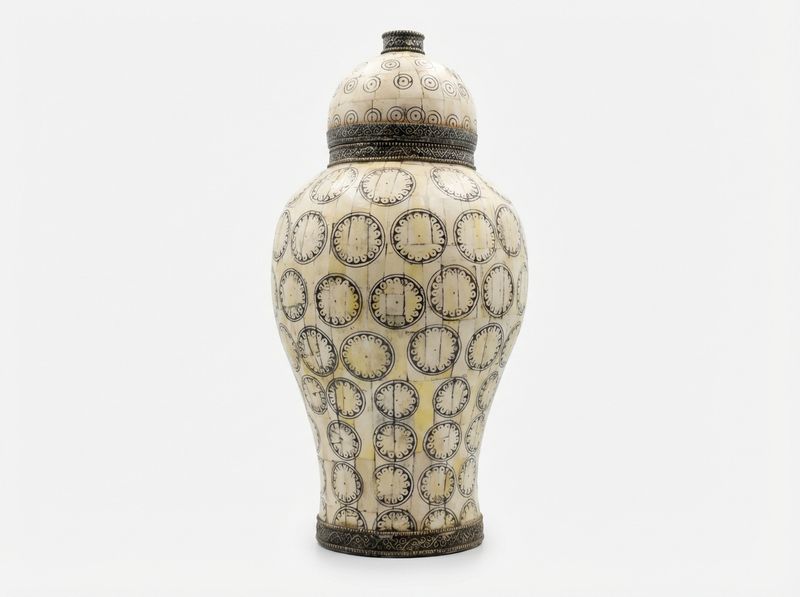 Sahara Noir: Handcrafted Moroccan Camel Bone Inlay Vase with Engraved Tribal Motifs