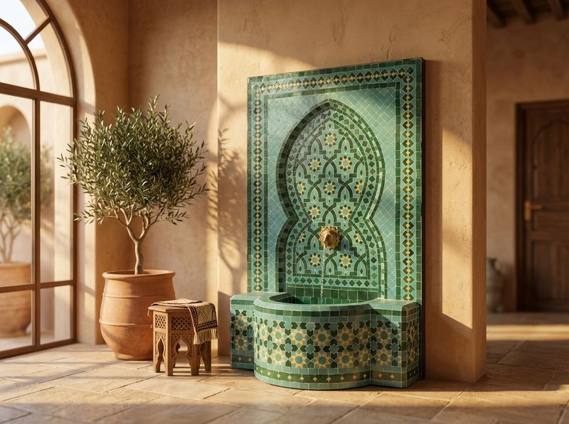 The Fes Emerald Zellige Fountain detail