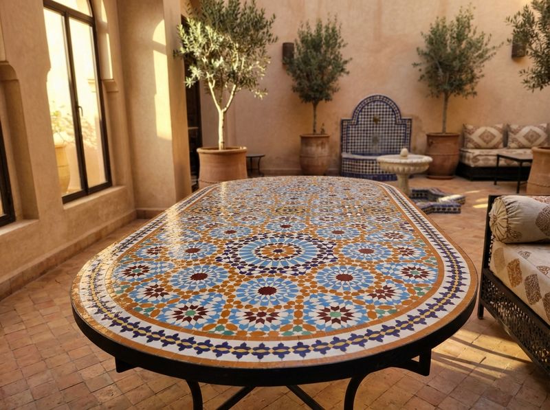 The Fez Oval Zellige Dining Table detail