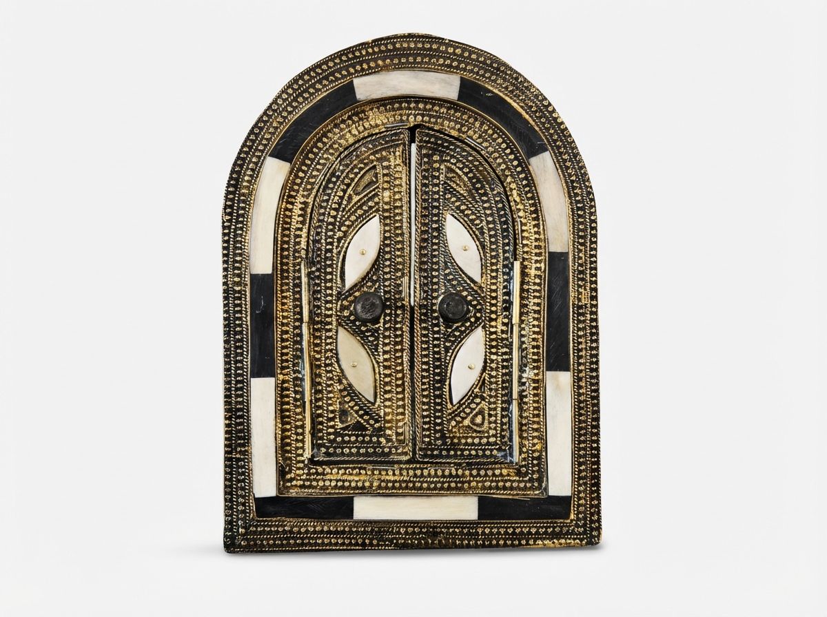 The Riad's Secret: Brass & Bone Inlay Archway Mirror view 2