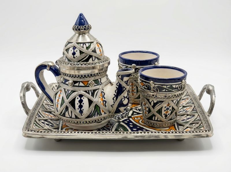 The Fes Filigree: Ceramic & Silver Moroccan Tea Service
