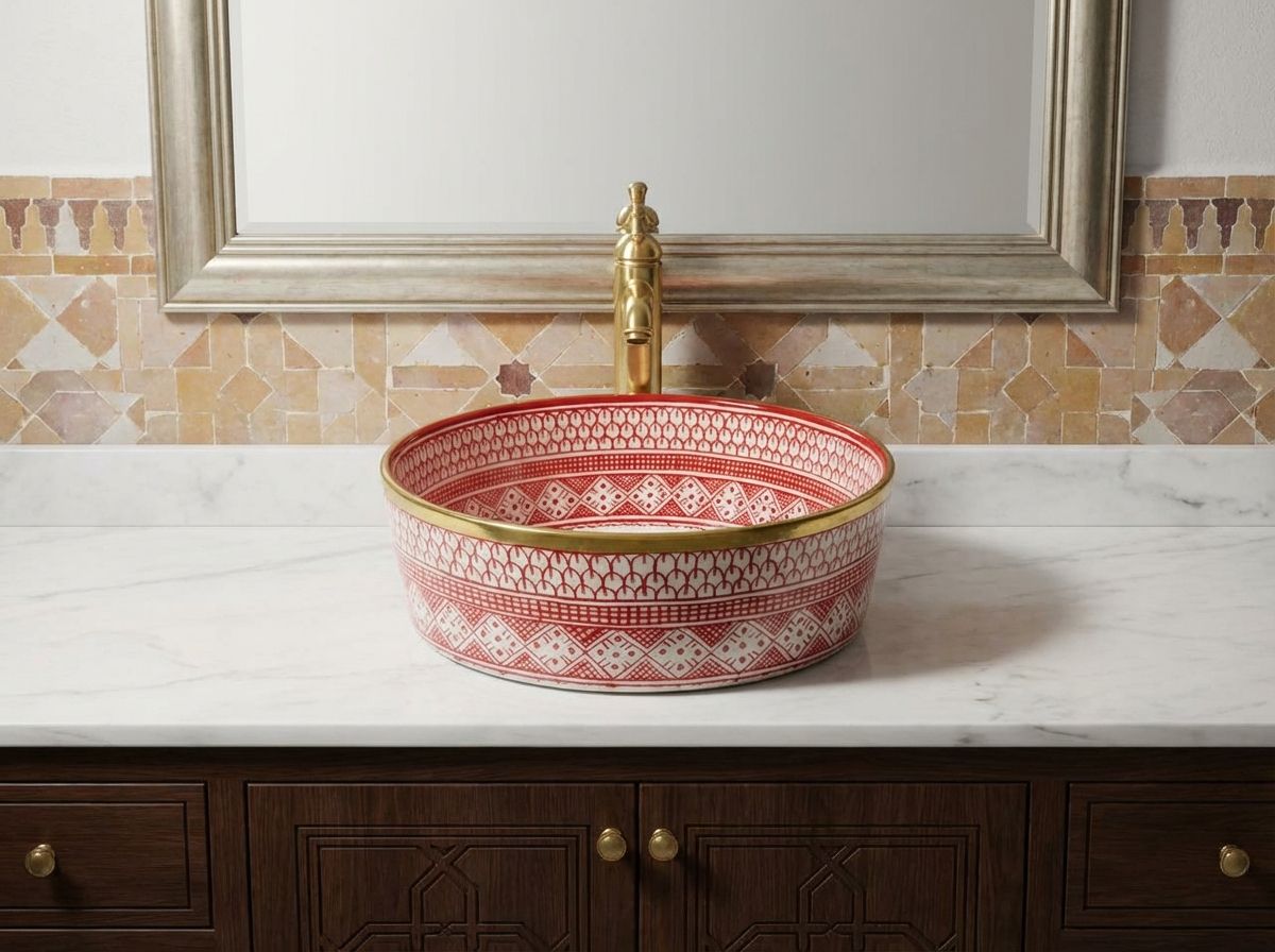 The 'Amira' Rouge & Gold Ceramic Vessel Sink view 2
