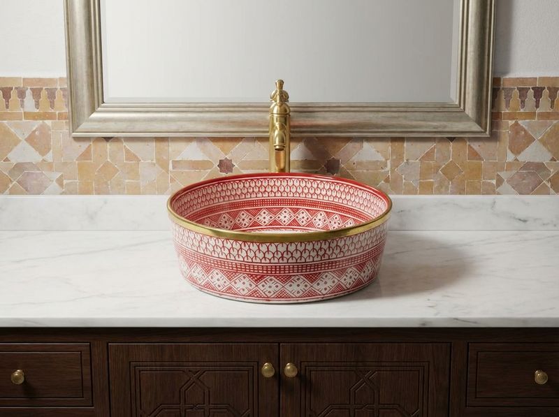 The 'Amira' Rouge & Gold Ceramic Vessel Sink