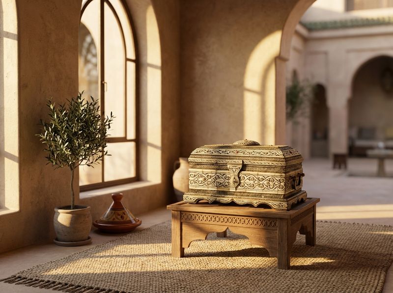 The Marrakech Royal Bone & Brass Treasure Chest detail