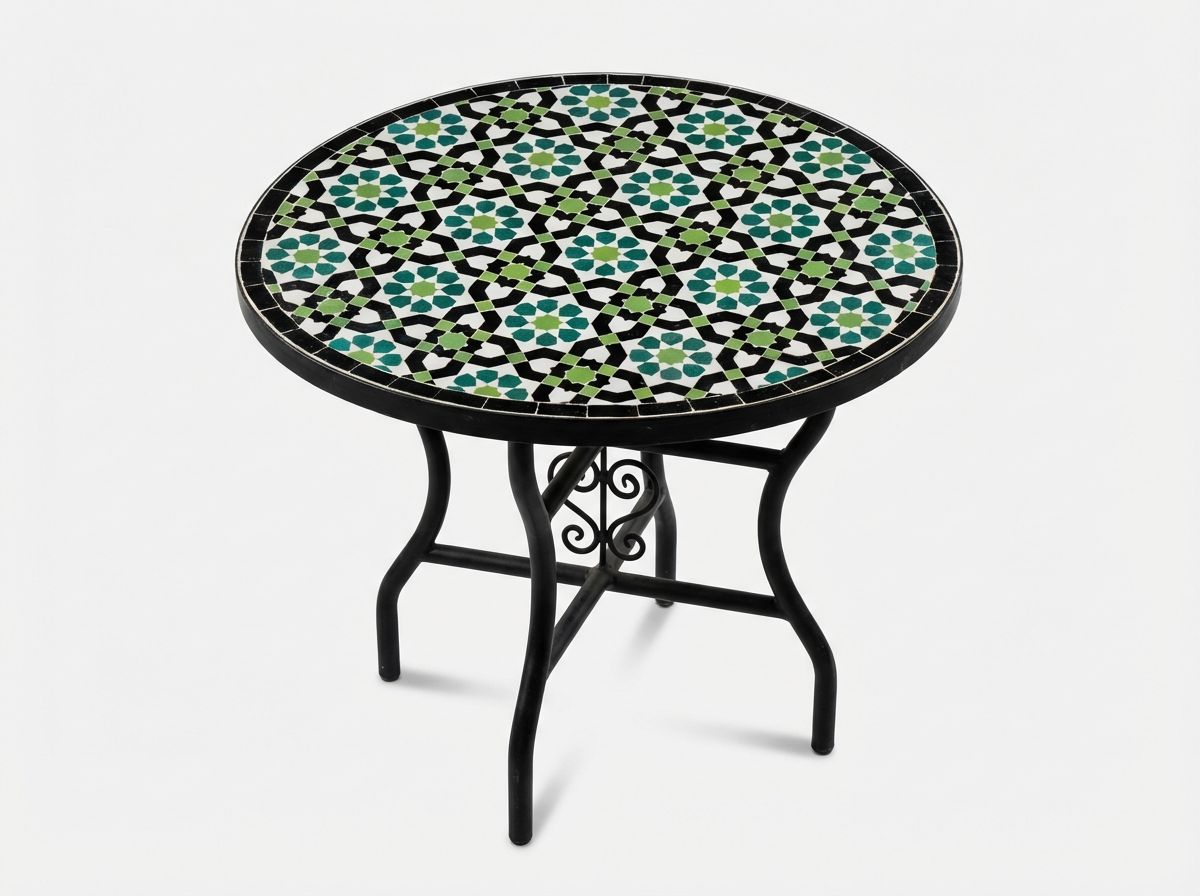 The Fes Emerald Star: Handcrafted Zellige Mosaic Side Table view 3