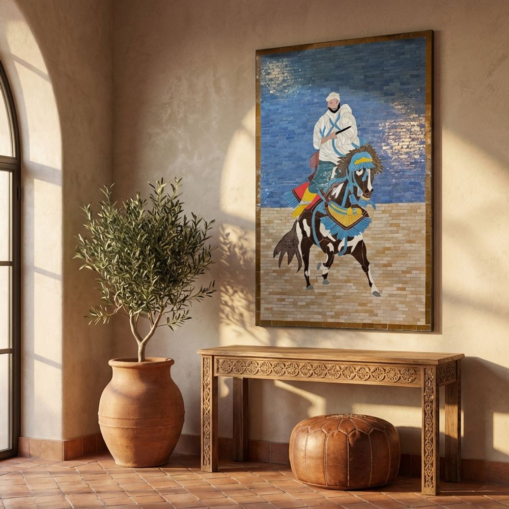 The Fantasia Horseman: Pictorial Zellige Mosaic Panel