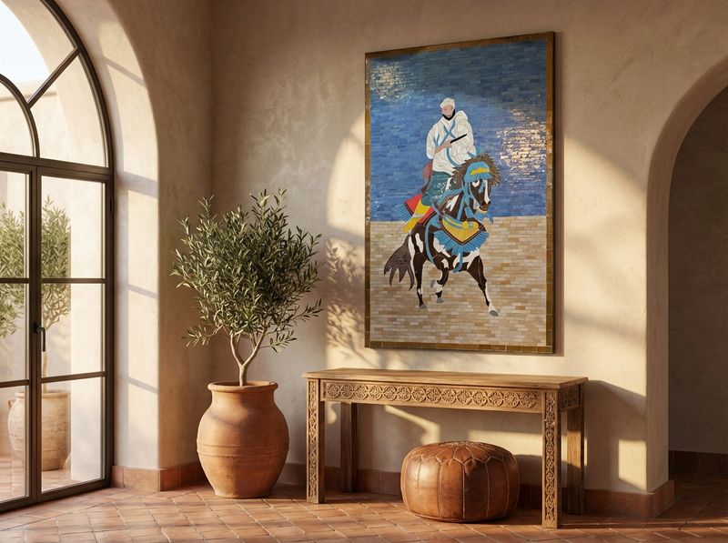 The Fantasia Horseman: Pictorial Zellige Mosaic Panel detail