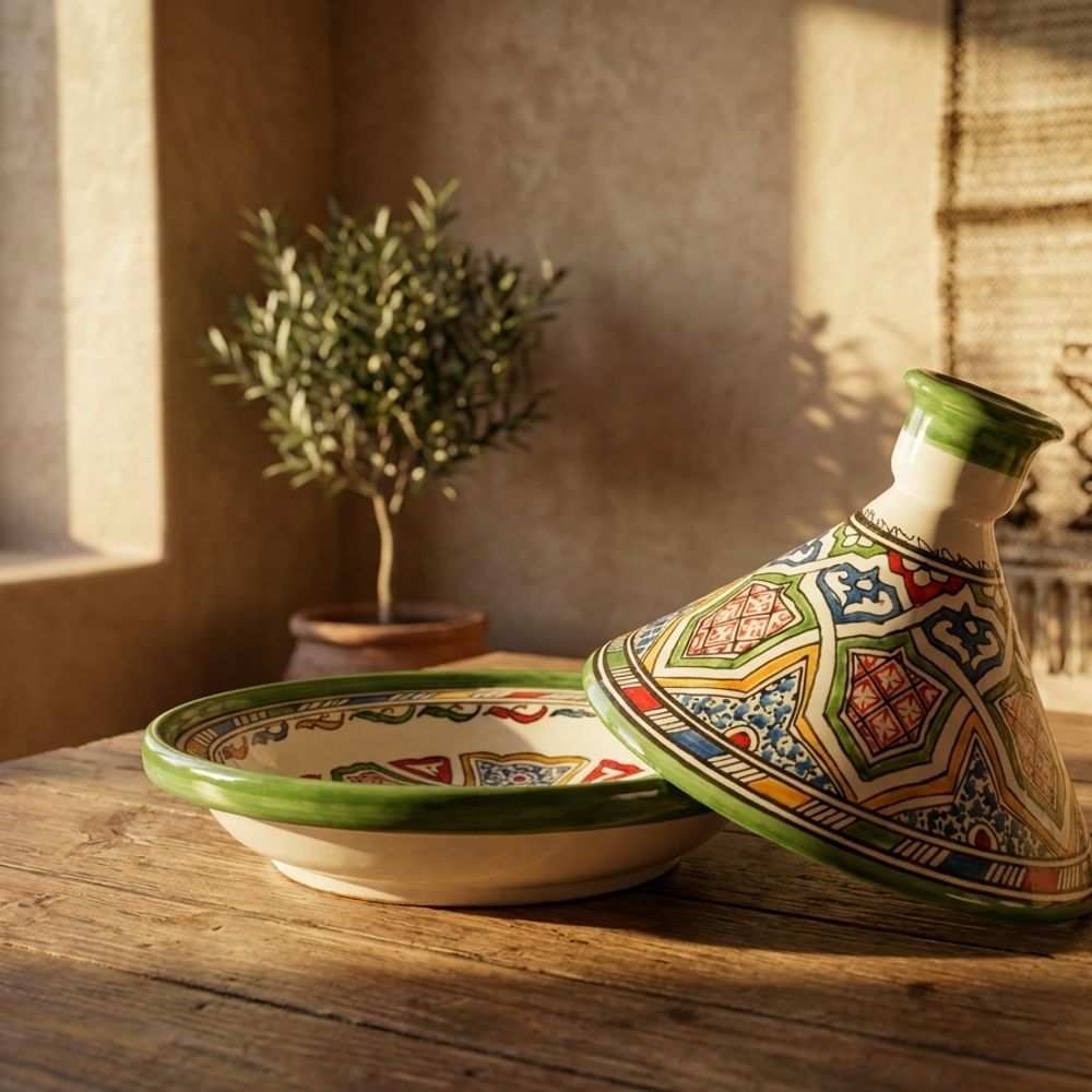 The 'Zellige' Ceramic Serving Tagine - Fes Blue & Green