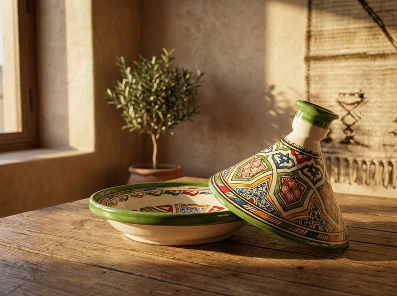 The 'Zellige' Ceramic Serving Tagine - Fes Blue & Green detail