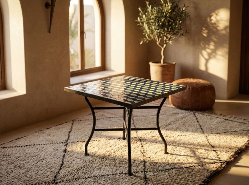 The Chefchaouen Cube: Geometric Zellige Mosaic Side Table detail