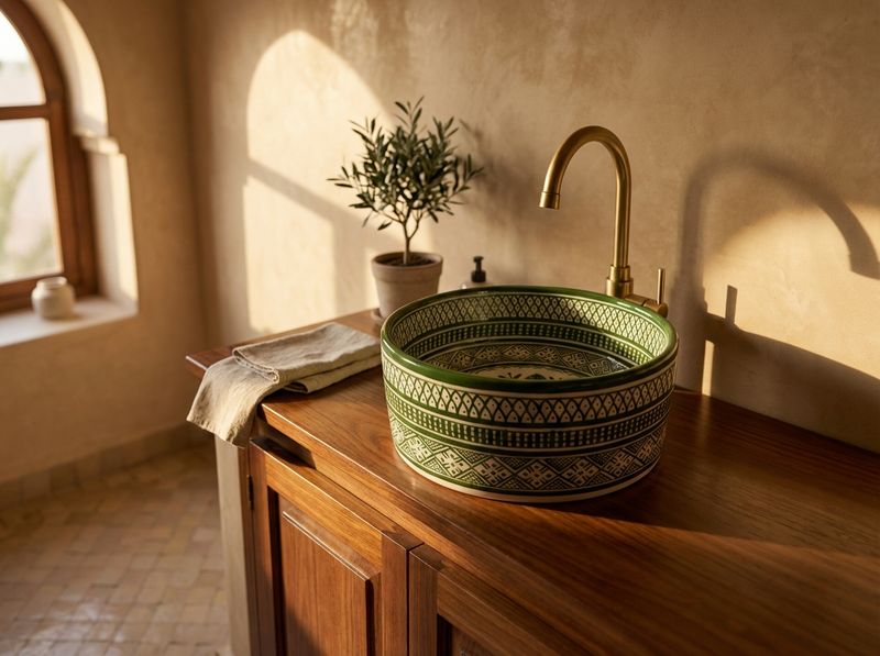 The Safi Emerald Arabesque Vessel Sink detail