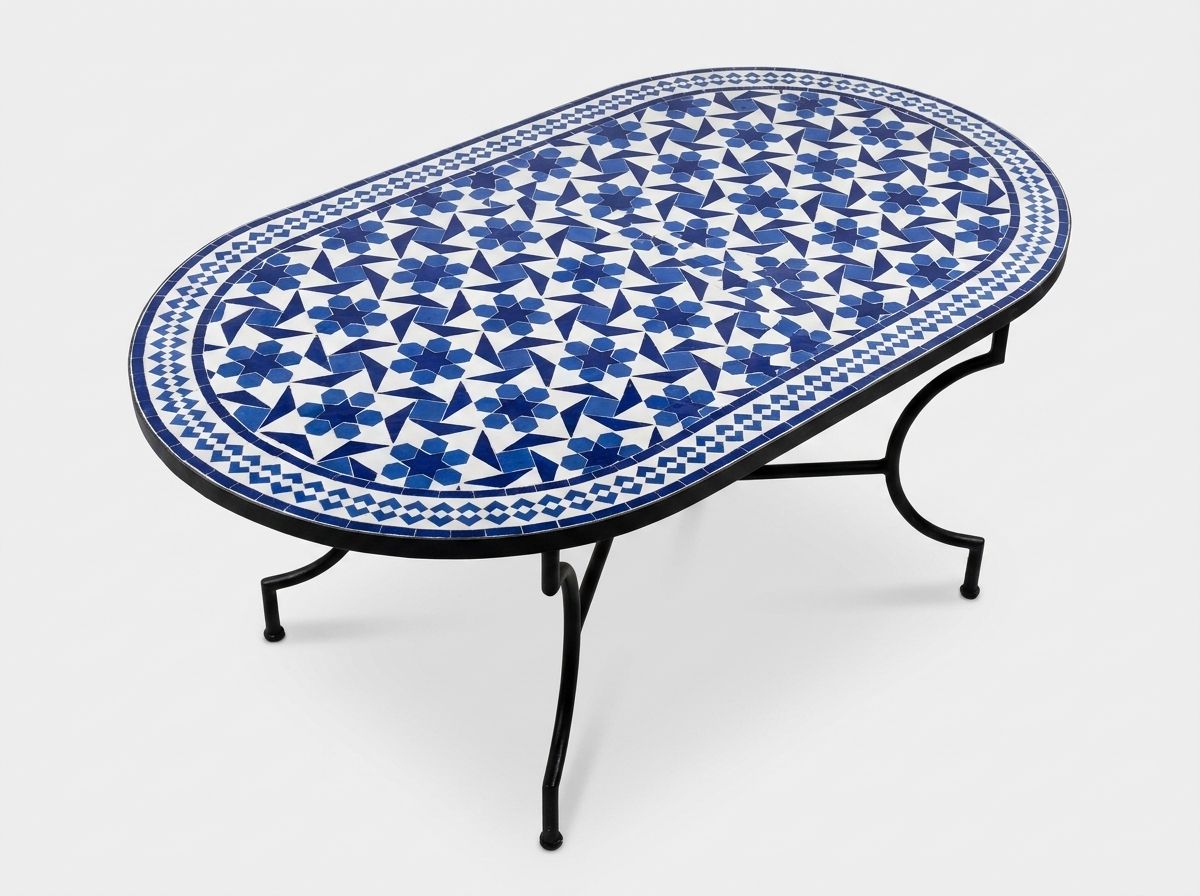 "Azure Oasis" Moroccan Zellige Oval Dining Table view 2