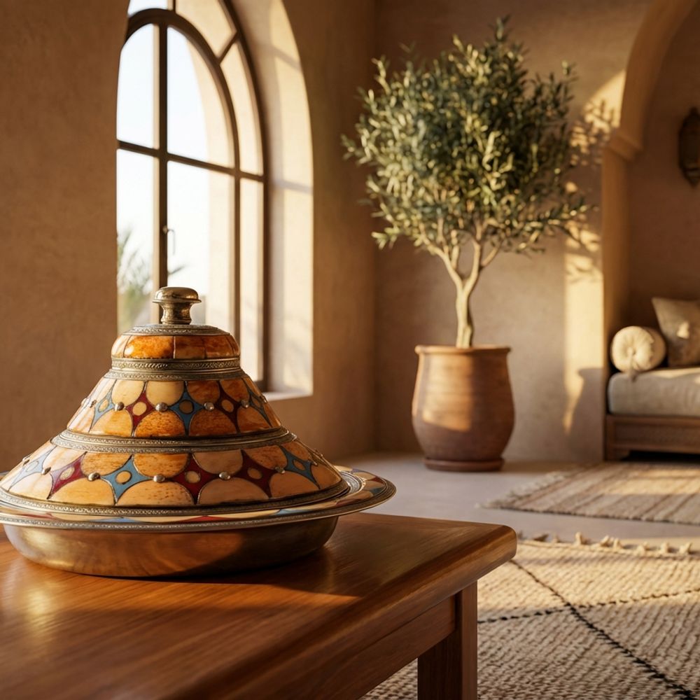 The 'Zahra' Camel Bone & Enamel Inlay Tagine Server