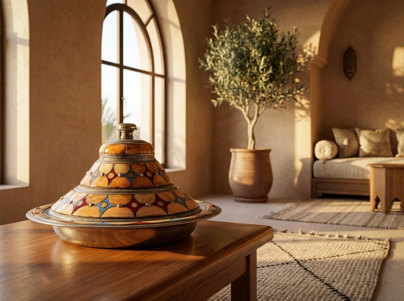 The 'Zahra' Camel Bone & Enamel Inlay Tagine Server detail