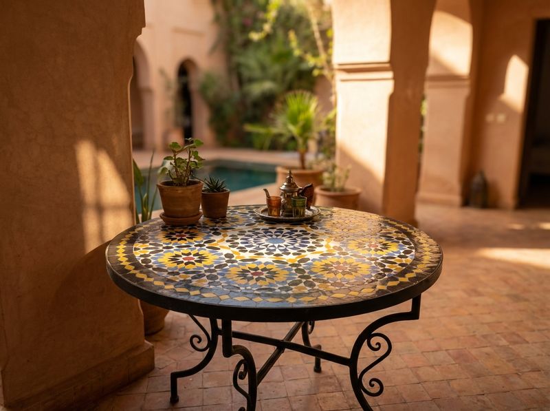 The Zahra Zellige Mosaic Table - Fes Yellow & Blue Star detail